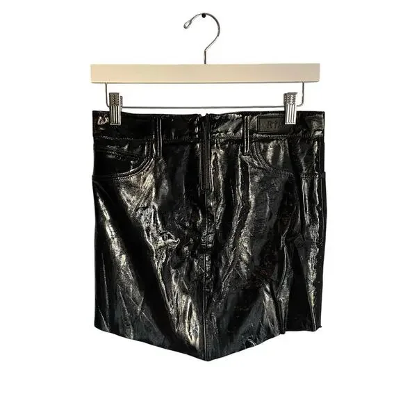 RtA Black Simone Faux Leather Denim Double Sided Mini Skirt Punk Going Out sz 2 - Picture 1 of 8